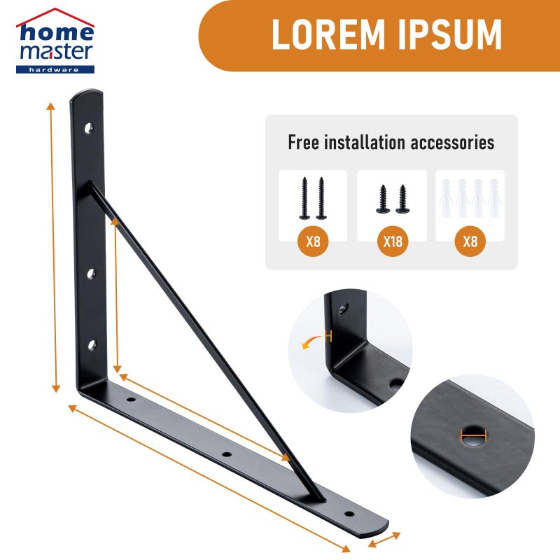 HOME MASTER HARDWARE 10 x 8 in Shelf Brackets, 90 Degree Triangle Wall Mount Angle L Bracket for Floating Shelves, Metal Support w/ Screws, 10 Pack Black - Image 3